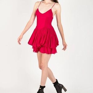 Raspberry Seville Ines Ruffle Mini Dress